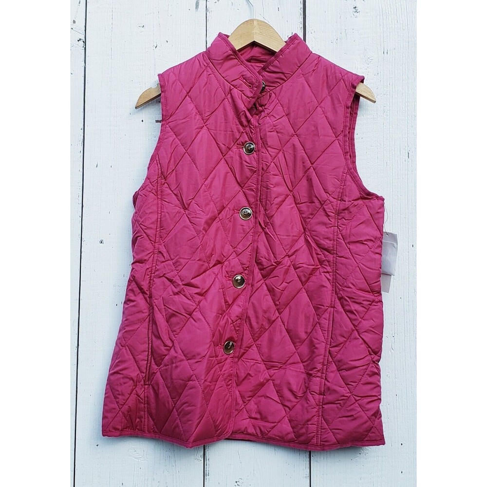 Kenneth Cole Quilted Pink Puffer Vest Women Sz S W Button Close NEW With Tags